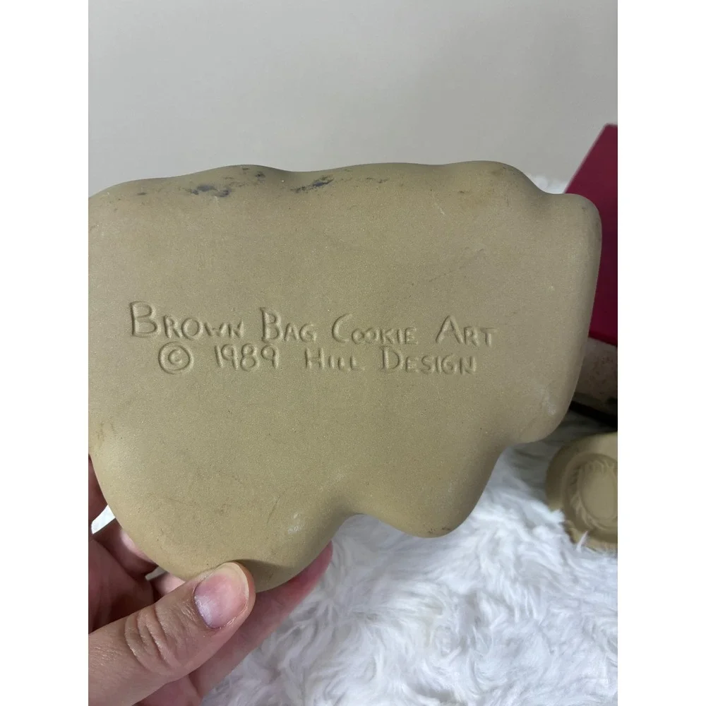 Vintage Brown Bag Cookie Mold  1980's Stoneware Santa Bear Cat Set Hill Design